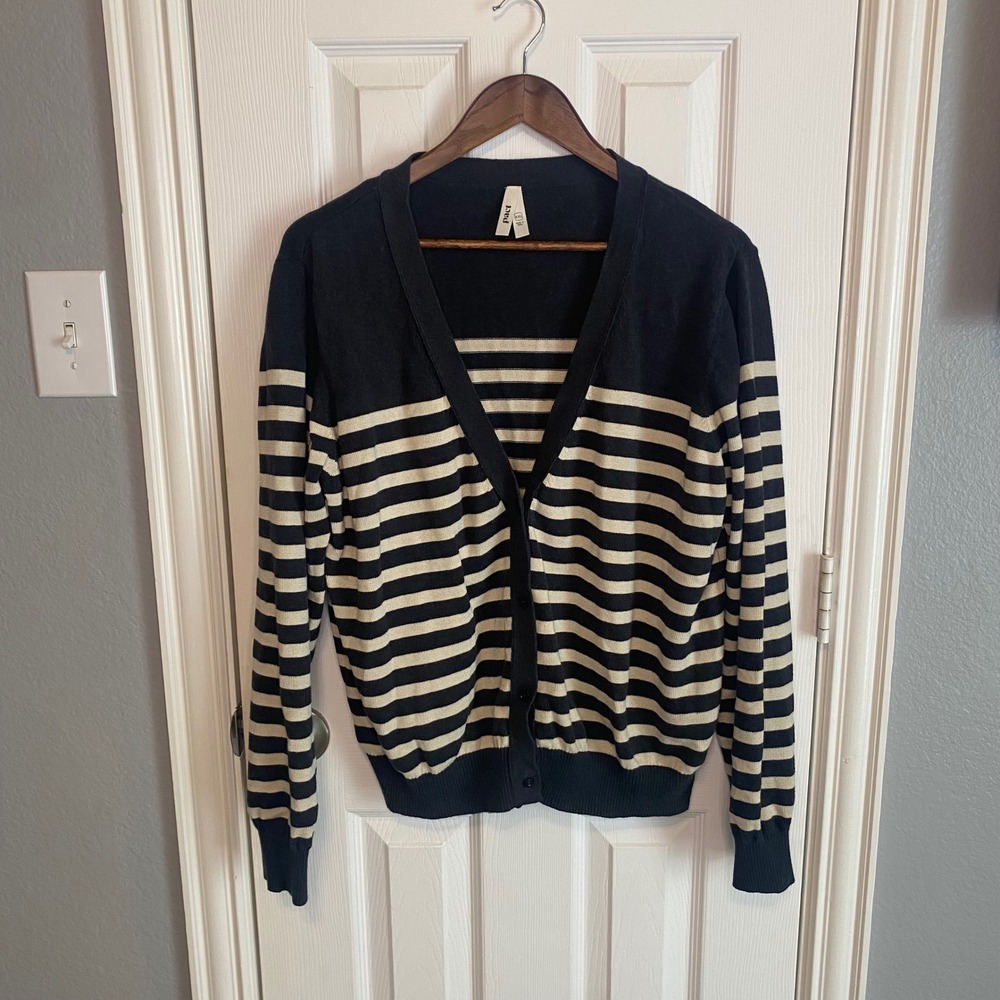 Pact Organic Cotton Striped Cardigan Sweater Gray Cream Women's XXL Comfy